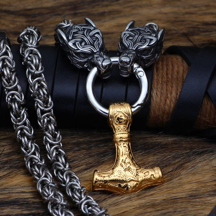 Wolves And Mjolnir's Power Necklace