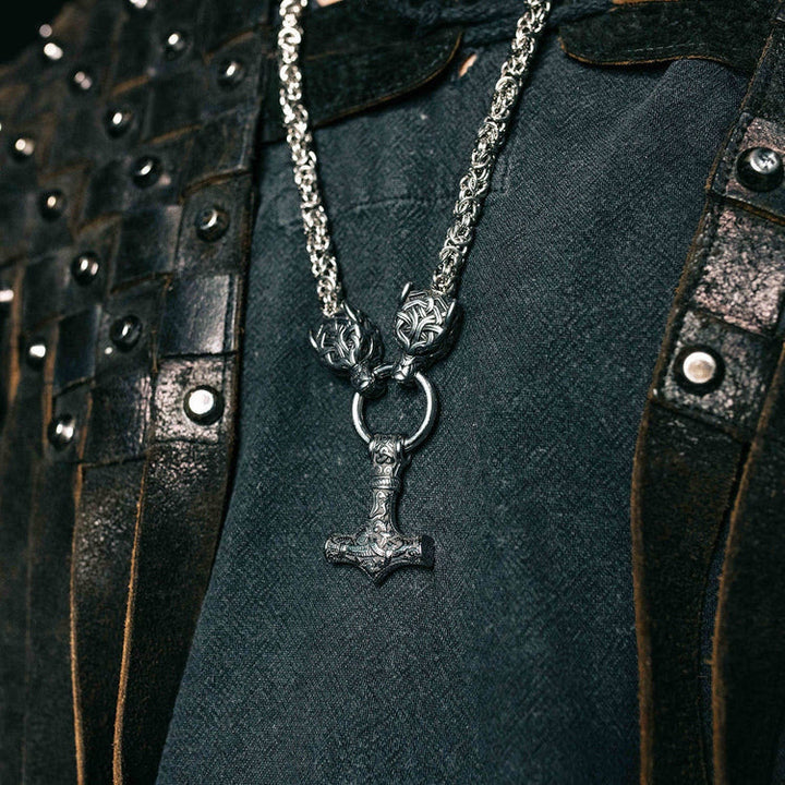 Wolves And Mjolnir's Power Necklace