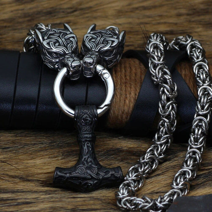 Wolves And Mjolnir's Power Necklace