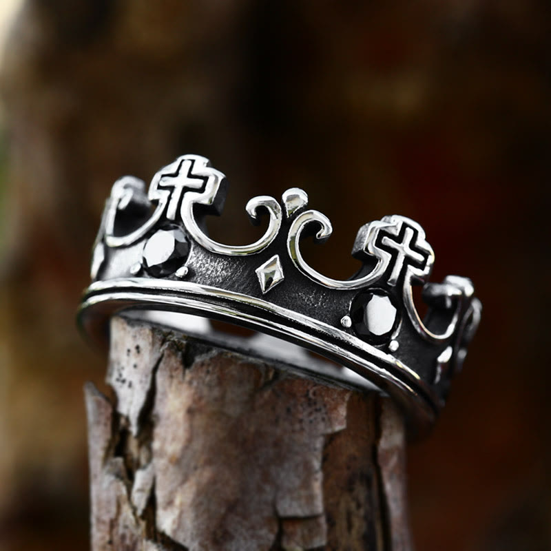 Gothic Crown Pattern Cross Abstract Ring