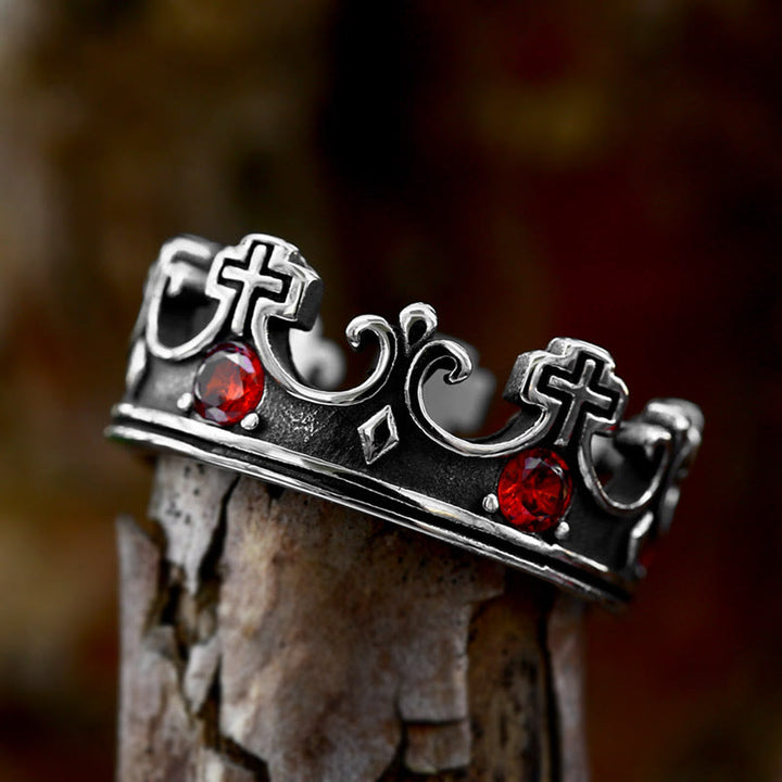 Gothic Crown Pattern Cross Abstract Ring