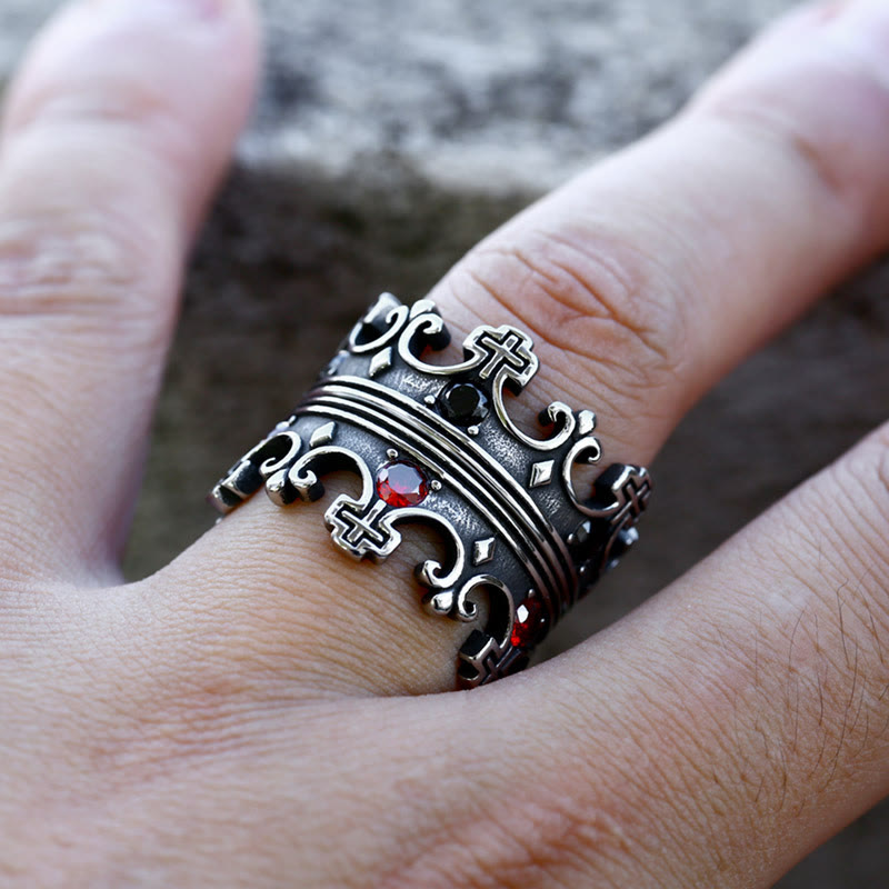 Gothic Crown Pattern Cross Abstract Ring