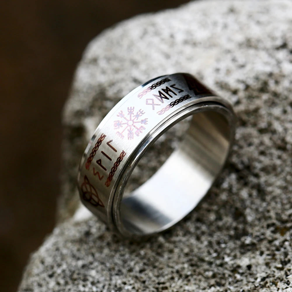 Rune Vegvisir Mjolnir Spinner Ring
