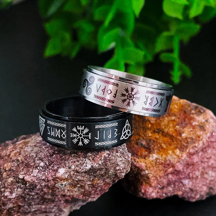 Rune Vegvisir Mjolnir Spinner Ring