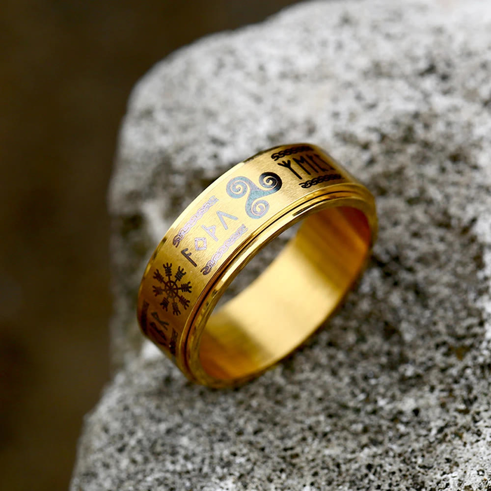 Rune Vegvisir Mjolnir Spinner Ring