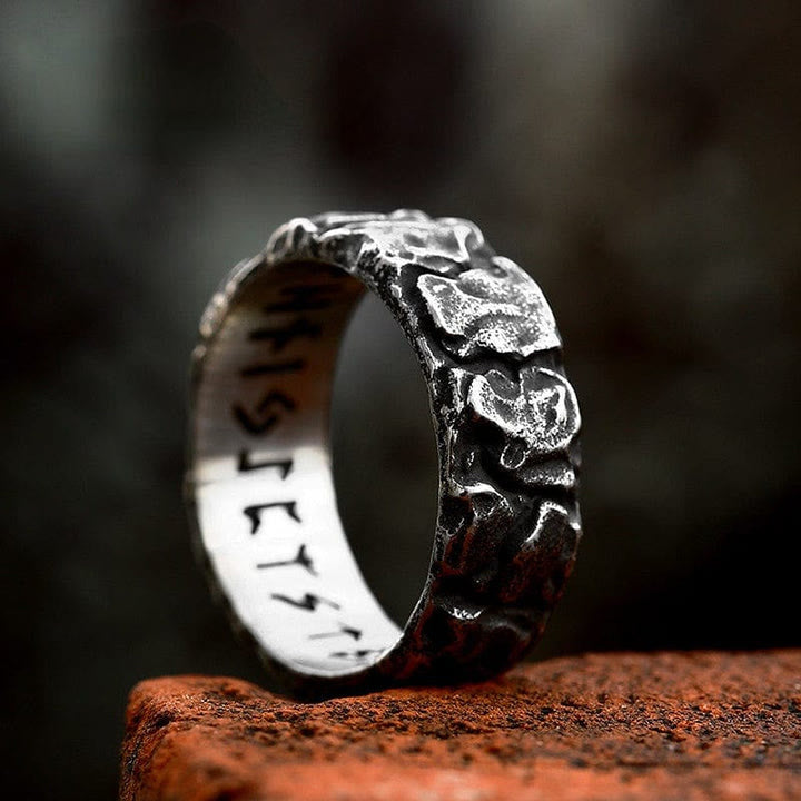 Stone Rune Stainless Steel Viking Ring
