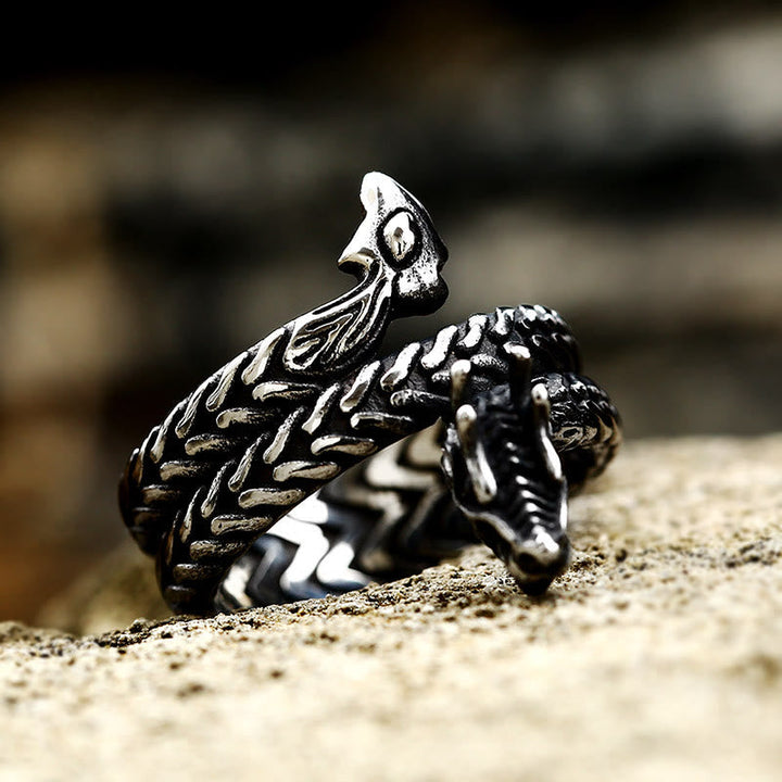 Coiled Jormungandr Dragon Adjustable Ring