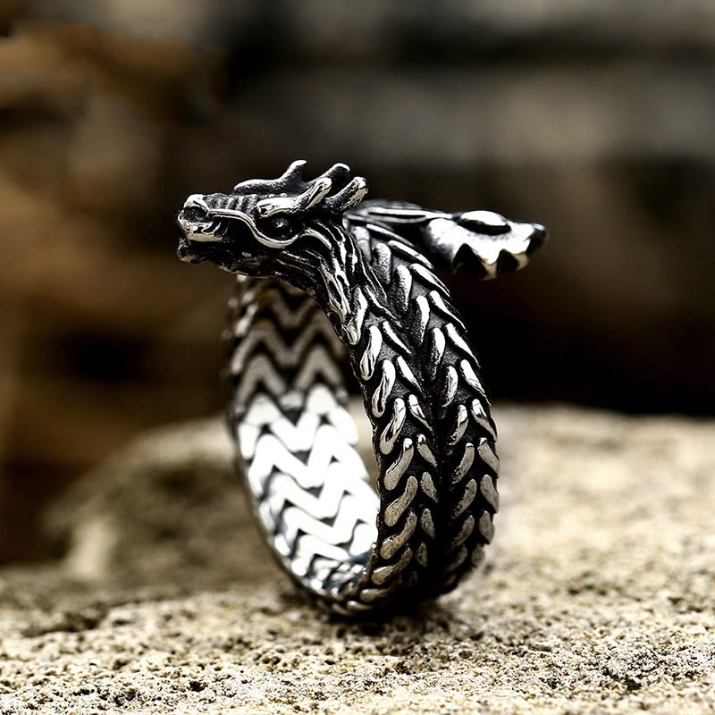 Coiled Jormungandr Dragon Adjustable Ring