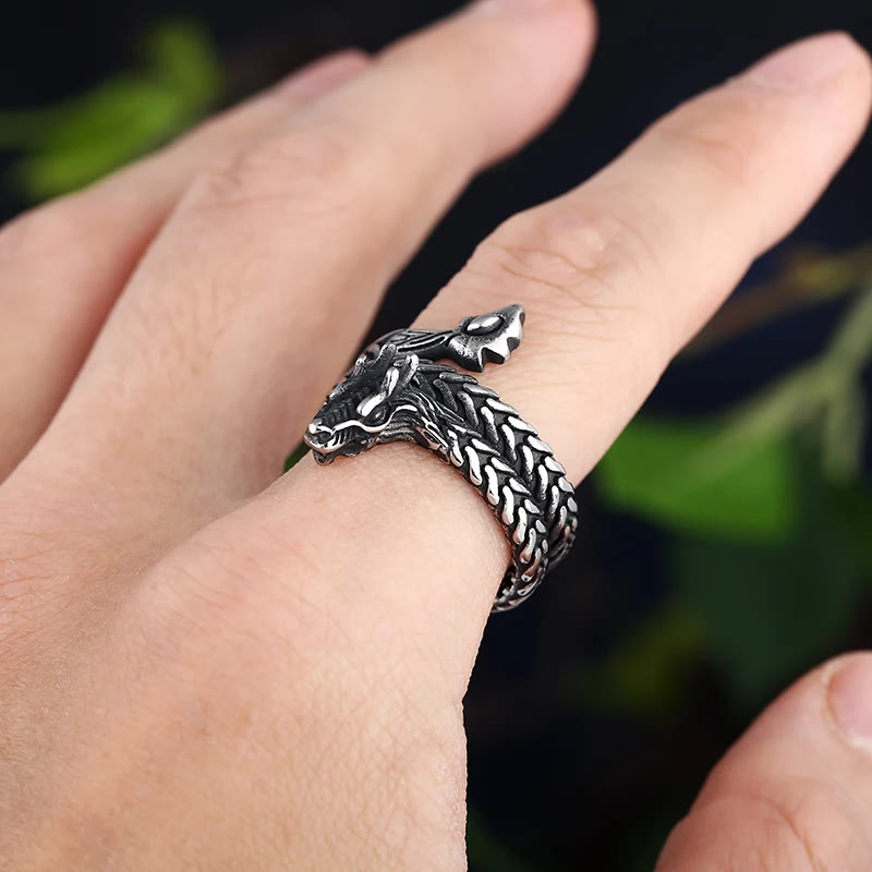 Coiled Jormungandr Dragon Adjustable Ring