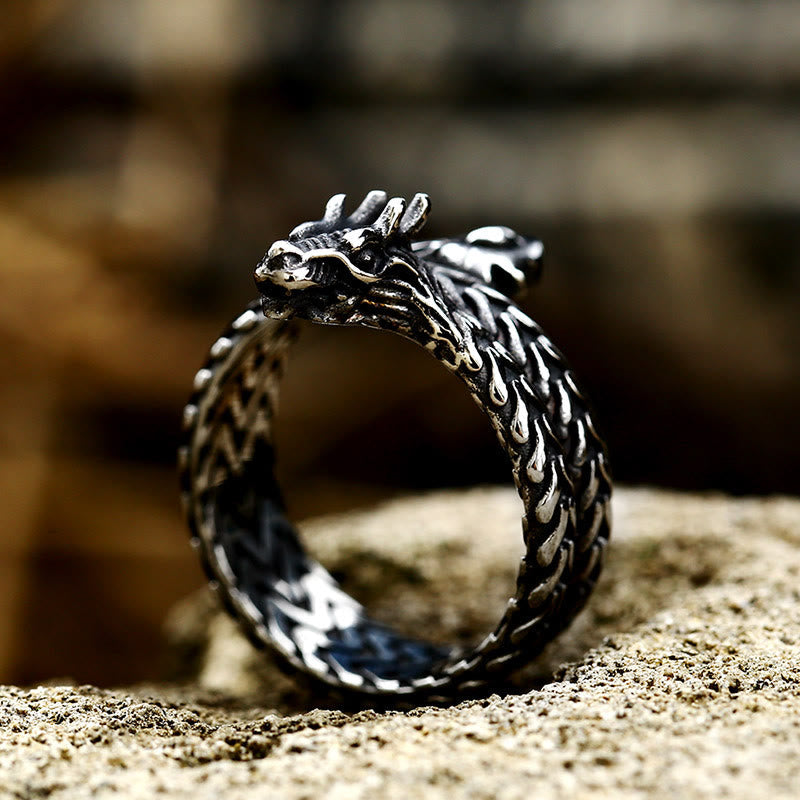 Coiled Jormungandr Dragon Adjustable Ring