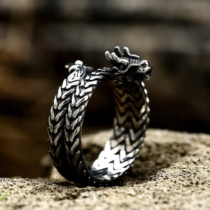 Coiled Jormungandr Dragon Adjustable Ring