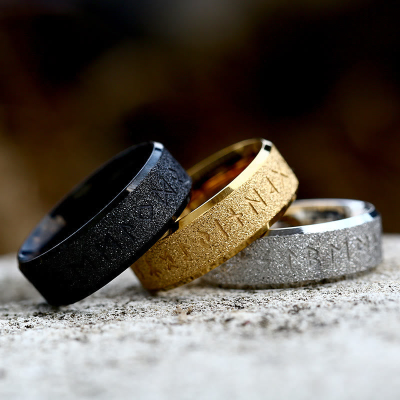 Viking Rune Frosted Face Tricolor Ring