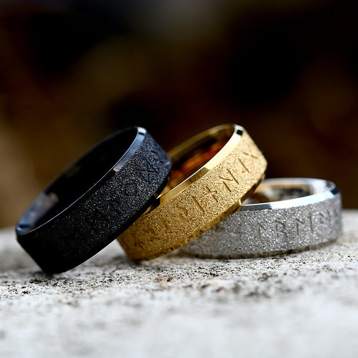 Viking Rune Frosted Face Tricolor Ring