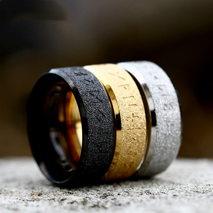 Viking Rune Frosted Face Tricolor Ring