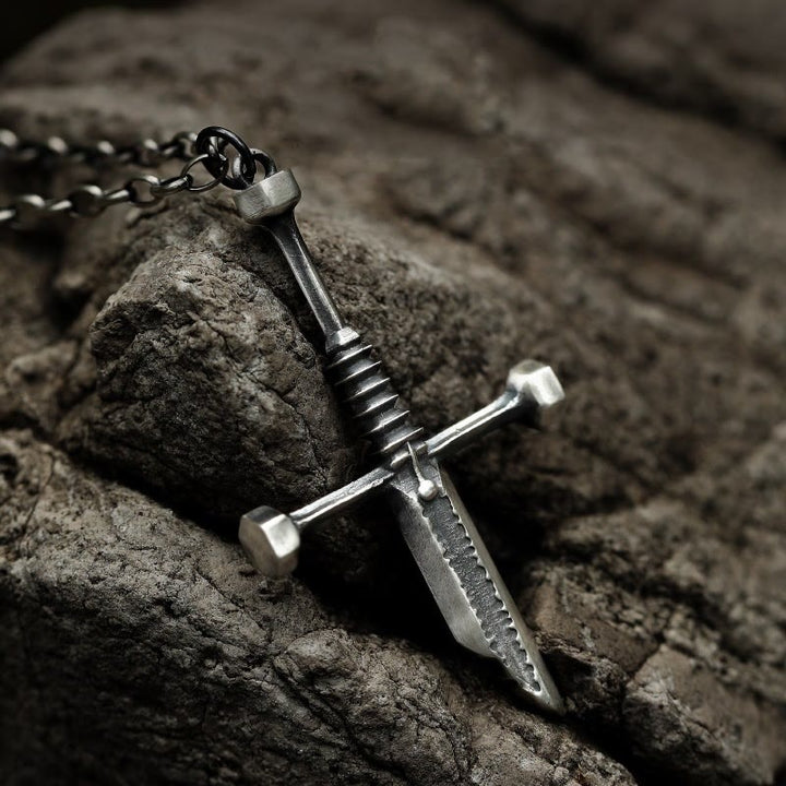 Cross Broken Holy Sword Unique Pin Badge Necklace