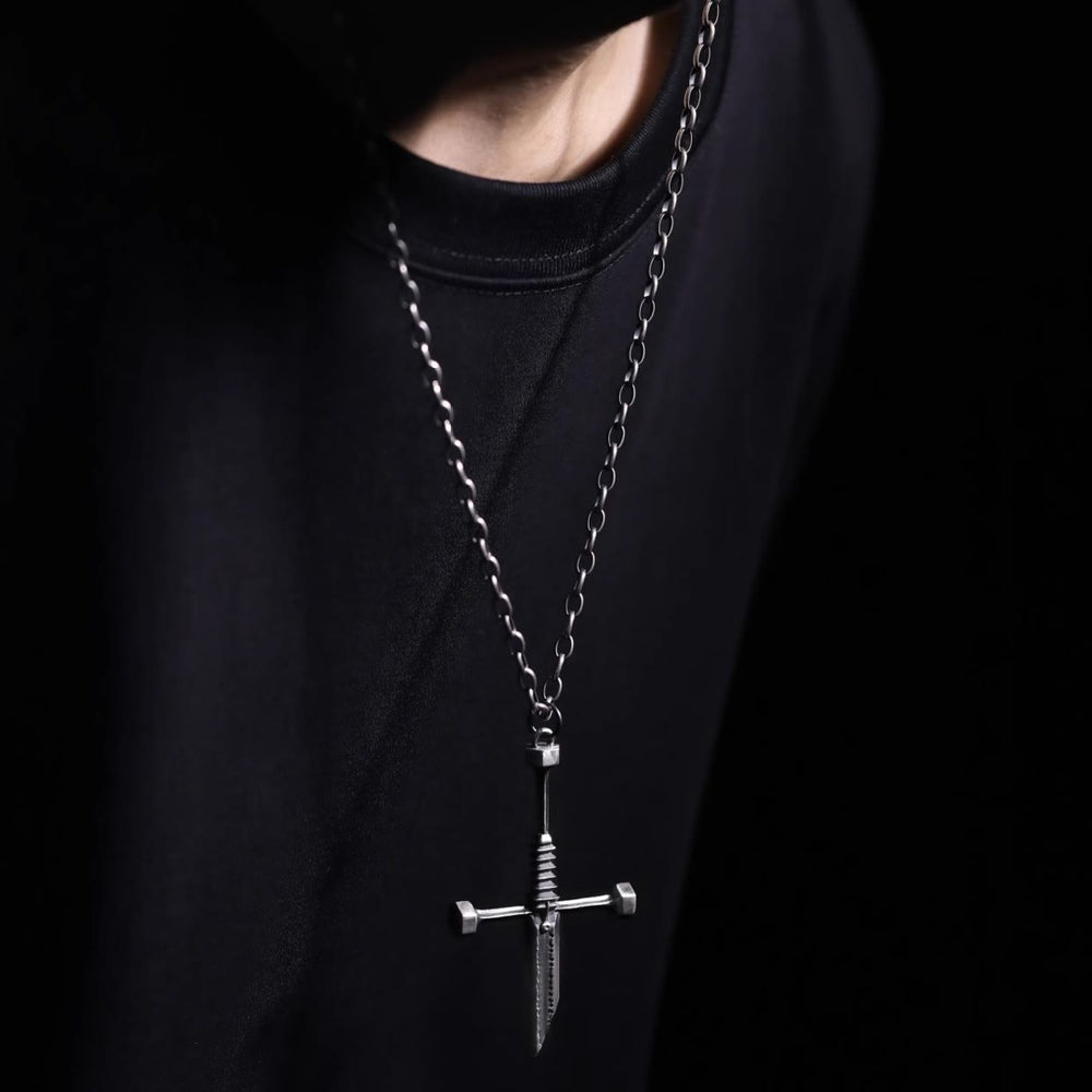 Cross Broken Holy Sword Unique Pin Badge Necklace