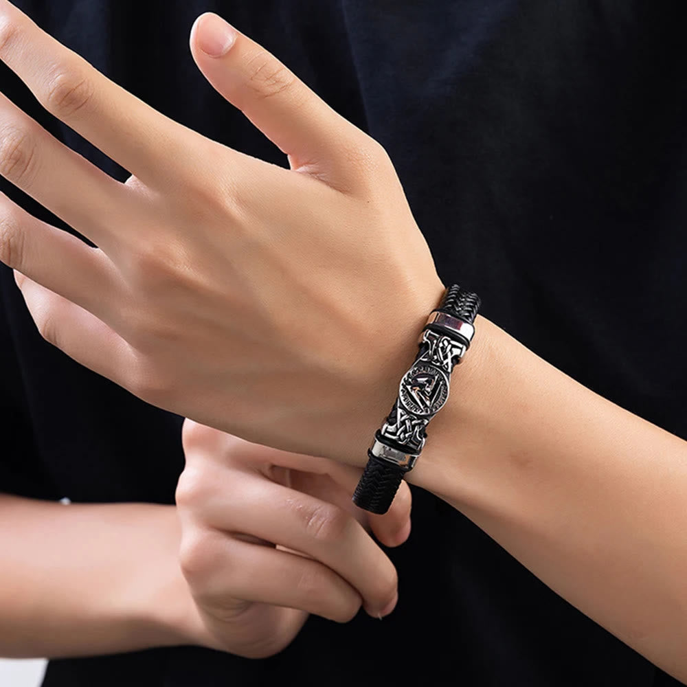 Valknut With Celtic Knot Leather Bracelet