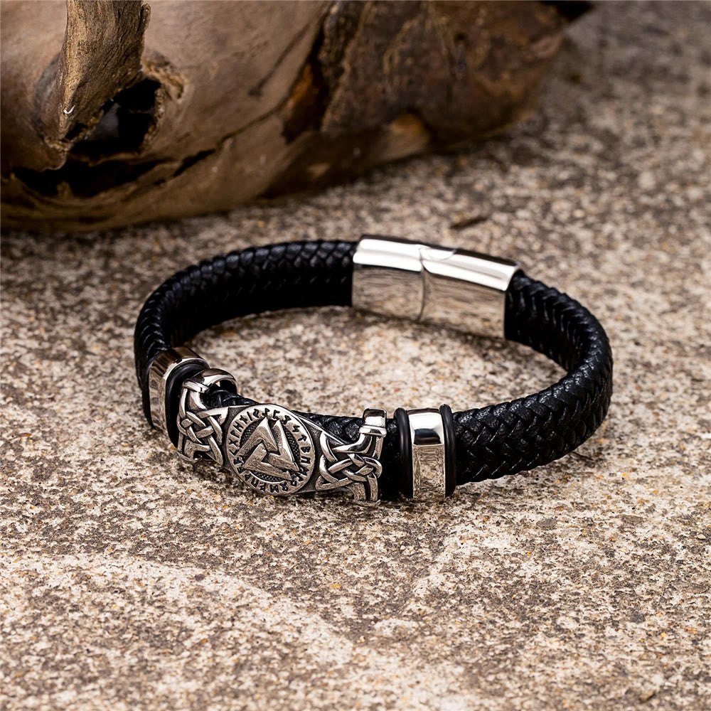 Valknut With Celtic Knot Leather Bracelet