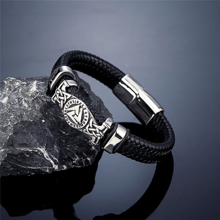 Valknut With Celtic Knot Leather Bracelet