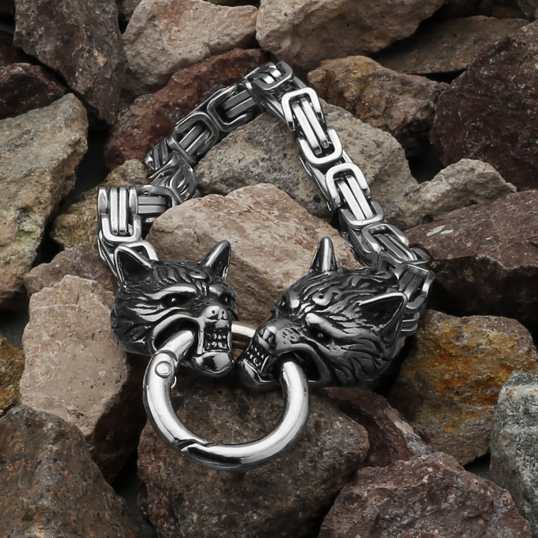 Vintage Viking Mjolnir With Wolves Necklace & Bracelet