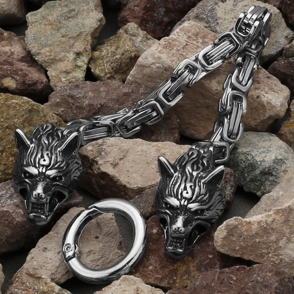 Vintage Viking Mjolnir With Wolves Necklace & Bracelet