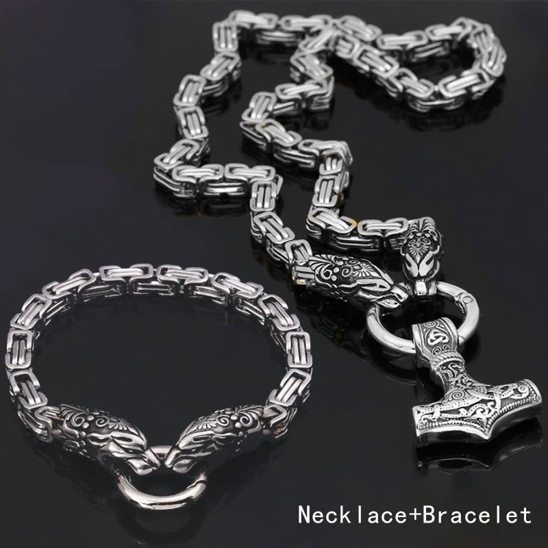 Fenrir Viking Thor's Hammer Necklace & Bracelet