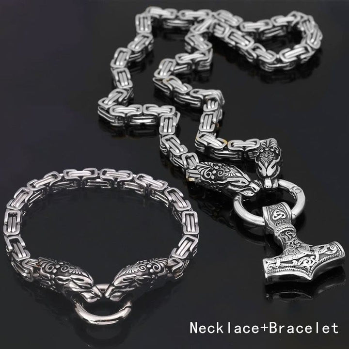 Fenrir Viking Thor's Hammer Necklace & Bracelet