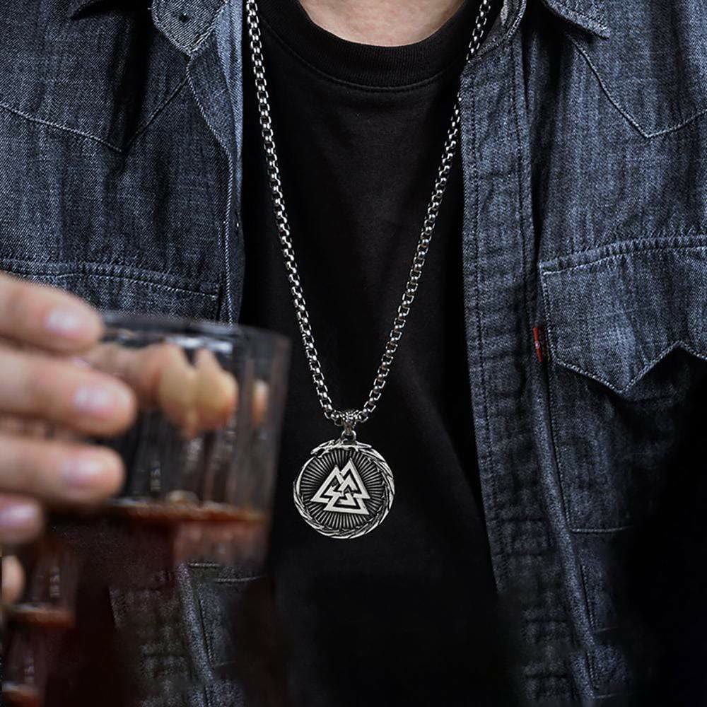 Double Side Valknut Triangle Vegvisir Compass Necklace
