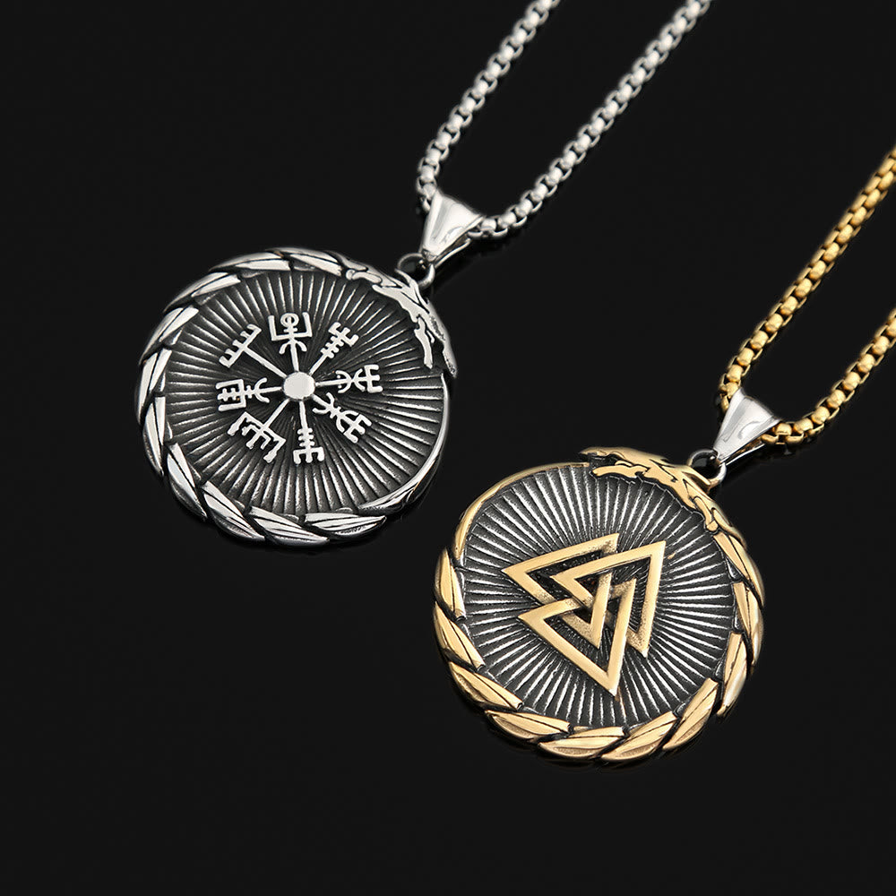 Double Side Valknut Triangle Vegvisir Compass Necklace