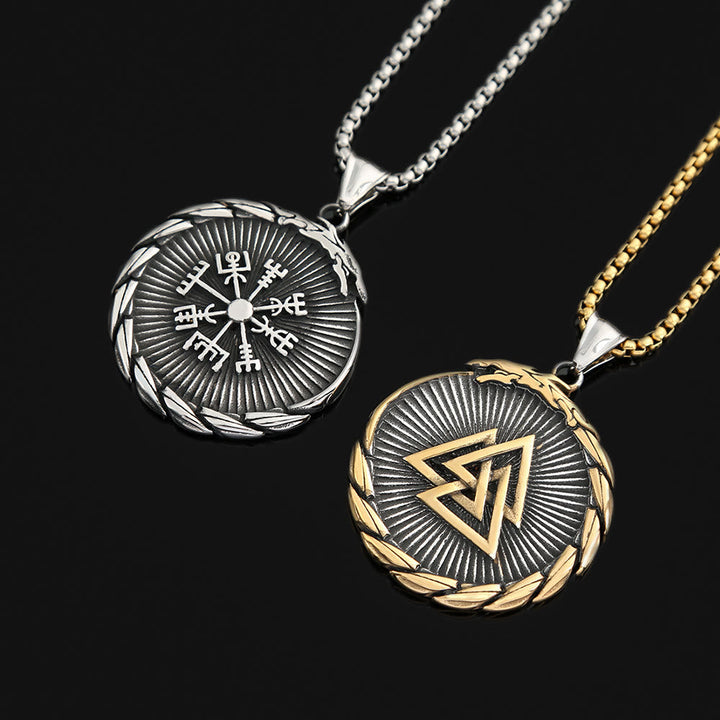 Double Side Valknut Triangle Vegvisir Compass Necklace