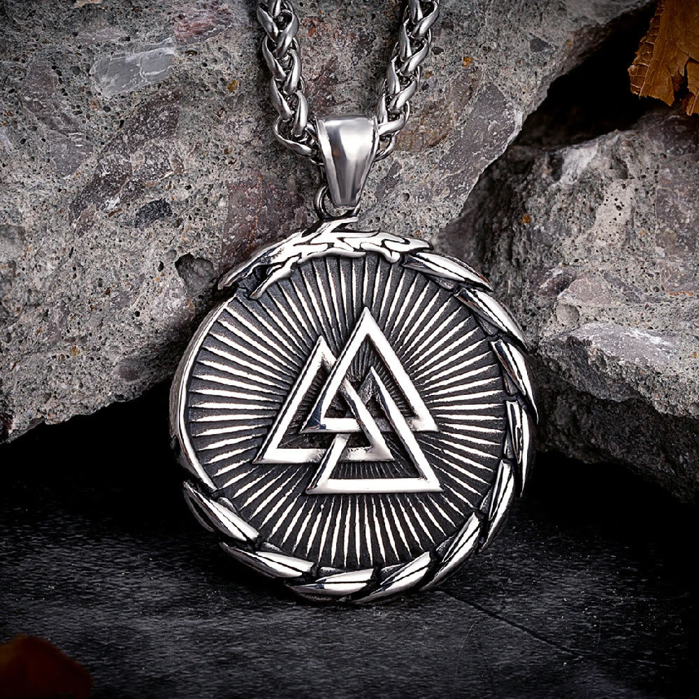 Double Side Valknut Triangle Vegvisir Compass Necklace