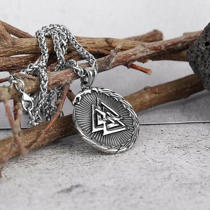 Double Side Valknut Triangle Vegvisir Compass Necklace