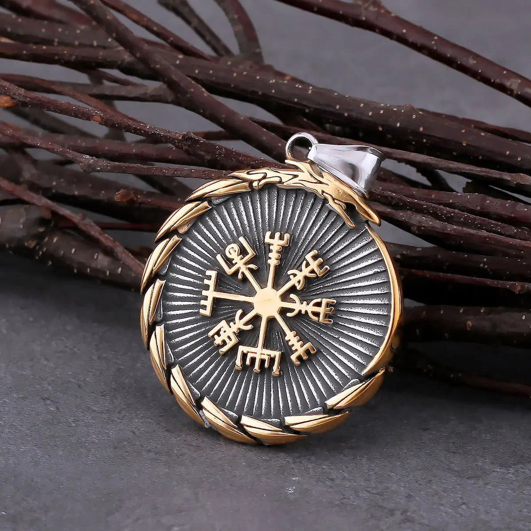 Double Side Valknut Triangle Vegvisir Compass Necklace