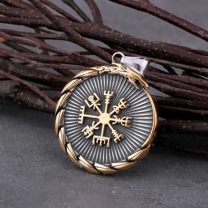 Double Side Valknut Triangle Vegvisir Compass Necklace