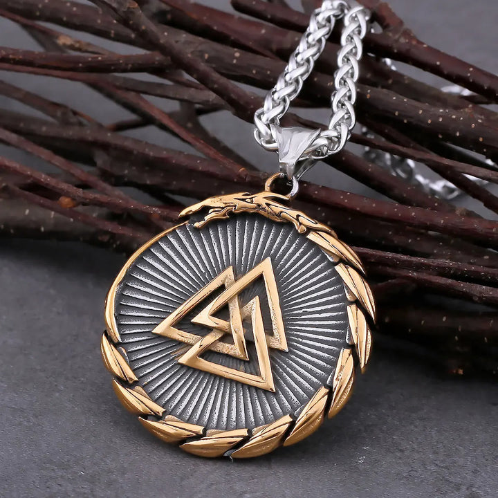 Double Side Valknut Triangle Vegvisir Compass Necklace