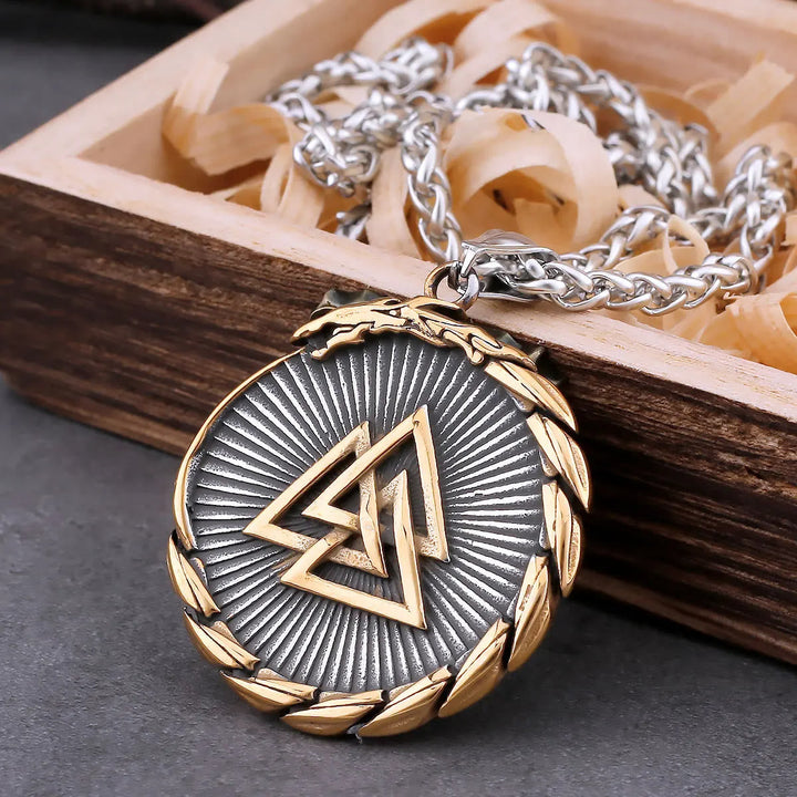 Double Side Valknut Triangle Vegvisir Compass Necklace