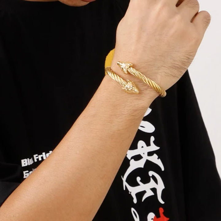 Wolf Head Twisted Open Bracelet