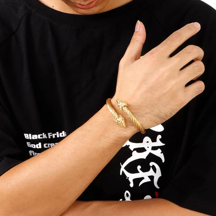 Wolf Head Twisted Open Bracelet
