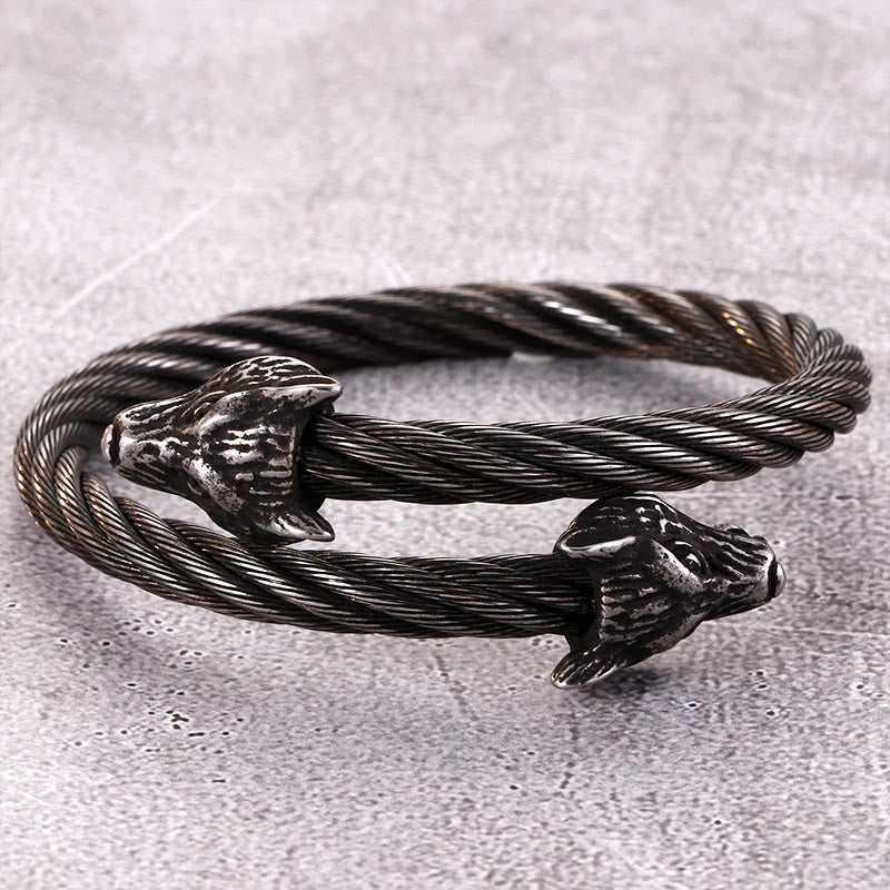 Wolf Head Twisted Open Bracelet