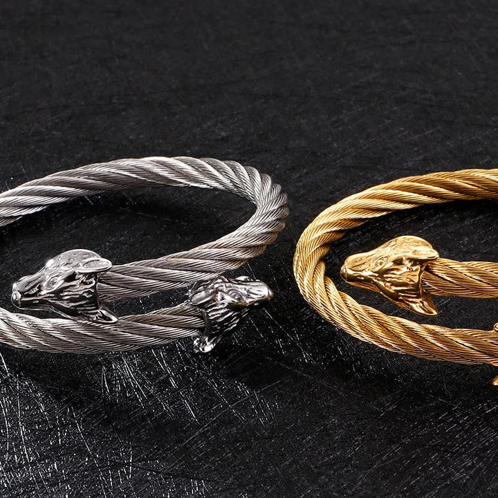 Wolf Head Twisted Open Bracelet
