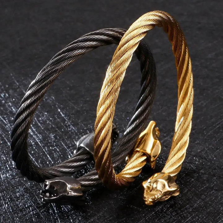Wolf Head Twisted Open Bracelet