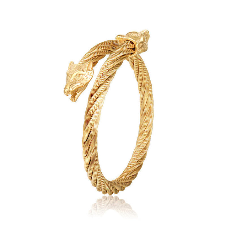 Wolf Head Twisted Open Bracelet