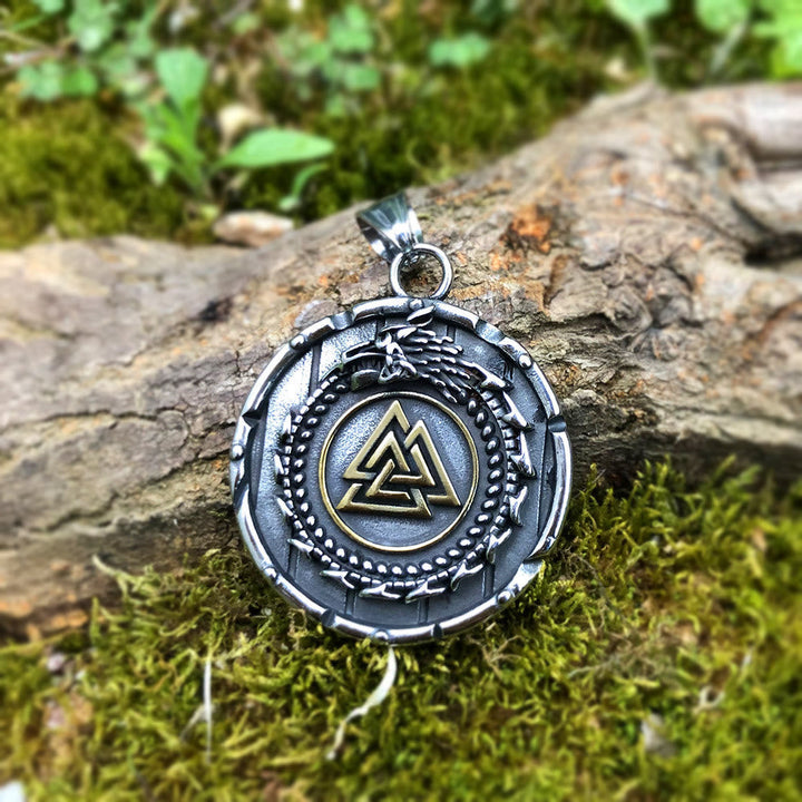 Valknut Viking Dragon Ouroboros Pendant Necklace