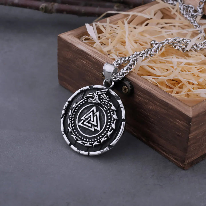 Valknut Viking Dragon Ouroboros Pendant Necklace