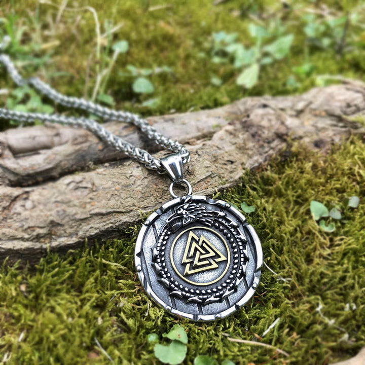Valknut Viking Dragon Ouroboros Pendant Necklace