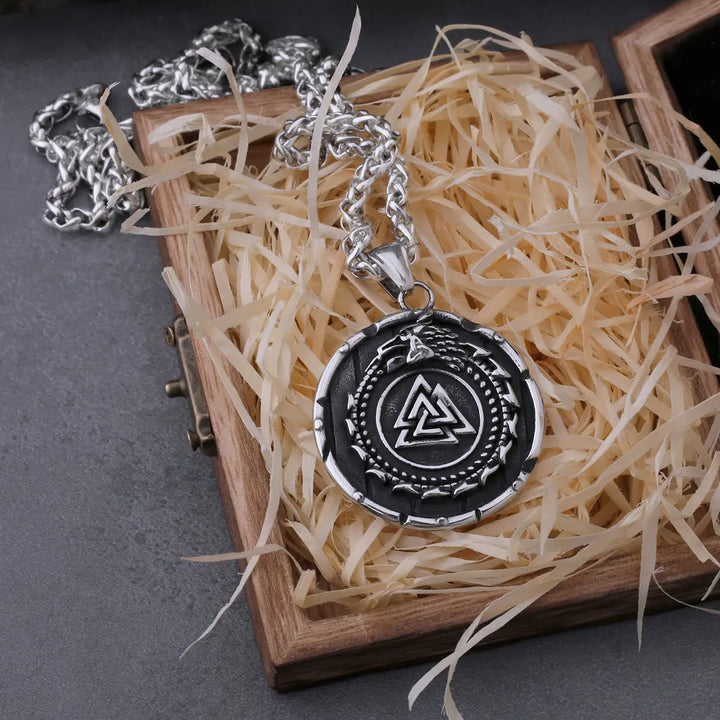 Valknut Viking Dragon Ouroboros Pendant Necklace