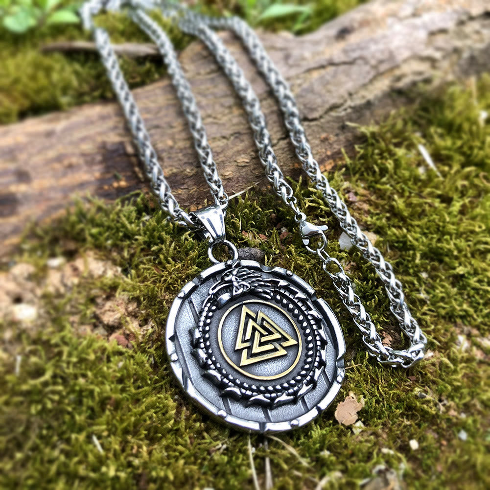 Valknut Viking Dragon Ouroboros Pendant Necklace
