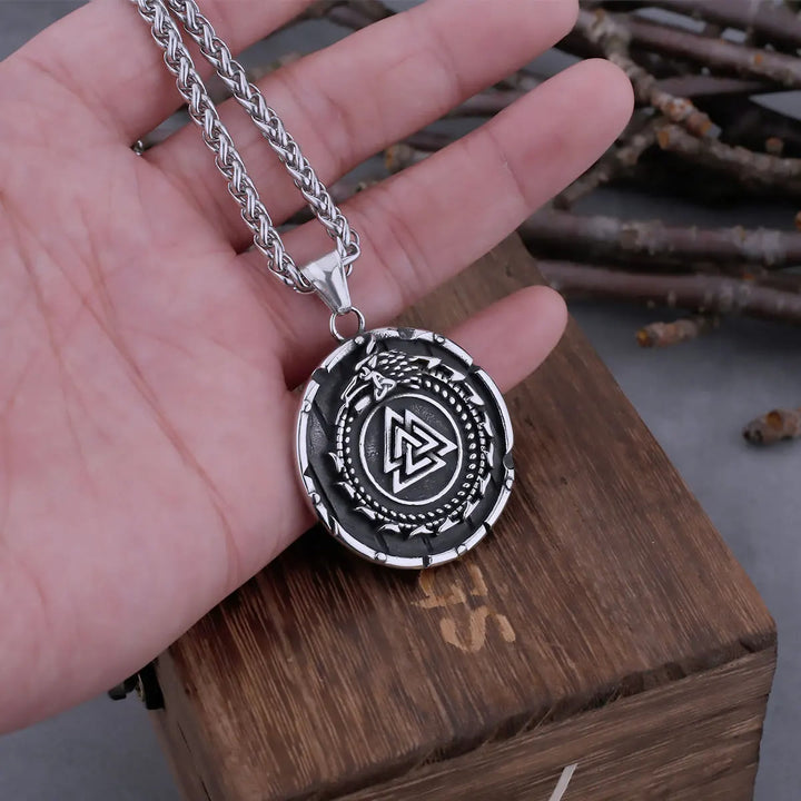 Valknut Viking Dragon Ouroboros Pendant Necklace