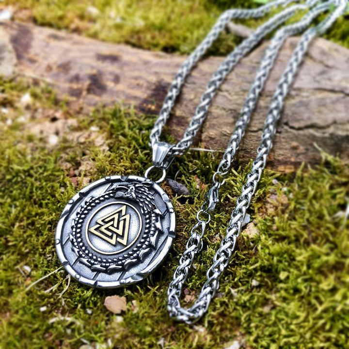 Valknut Viking Dragon Ouroboros Pendant Necklace