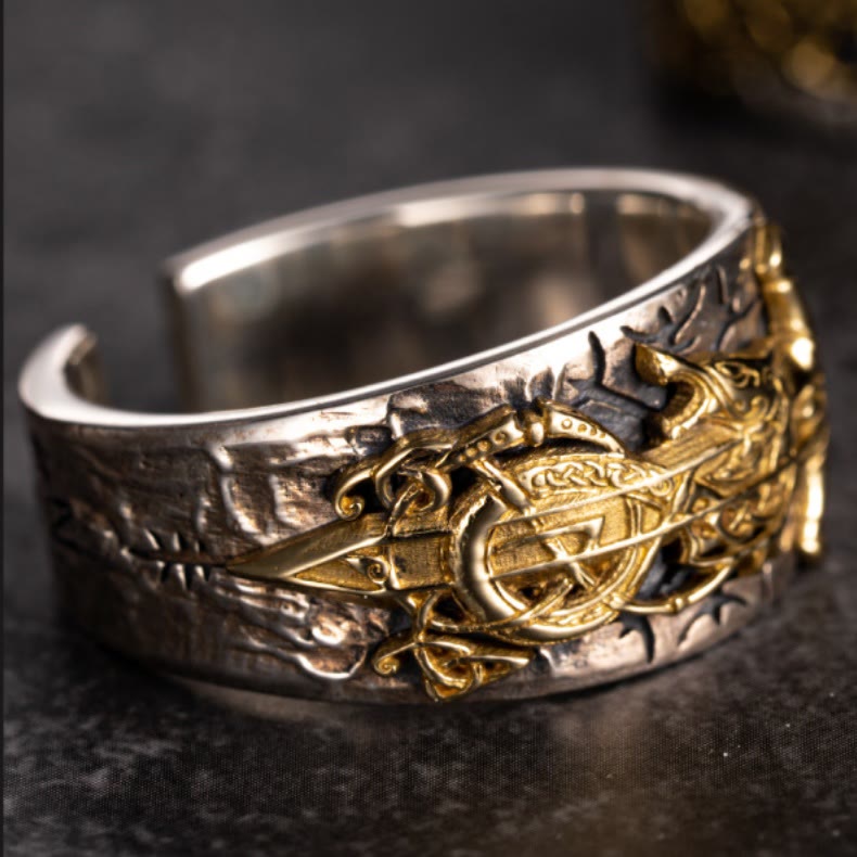Handcrafted 925 Silver Sword Norse Dragon Open Ring